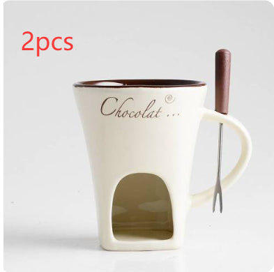 Mini Fondue Mug Set for One – Chocolate, Cheese & Butter Melter Cup with Heat Warmer