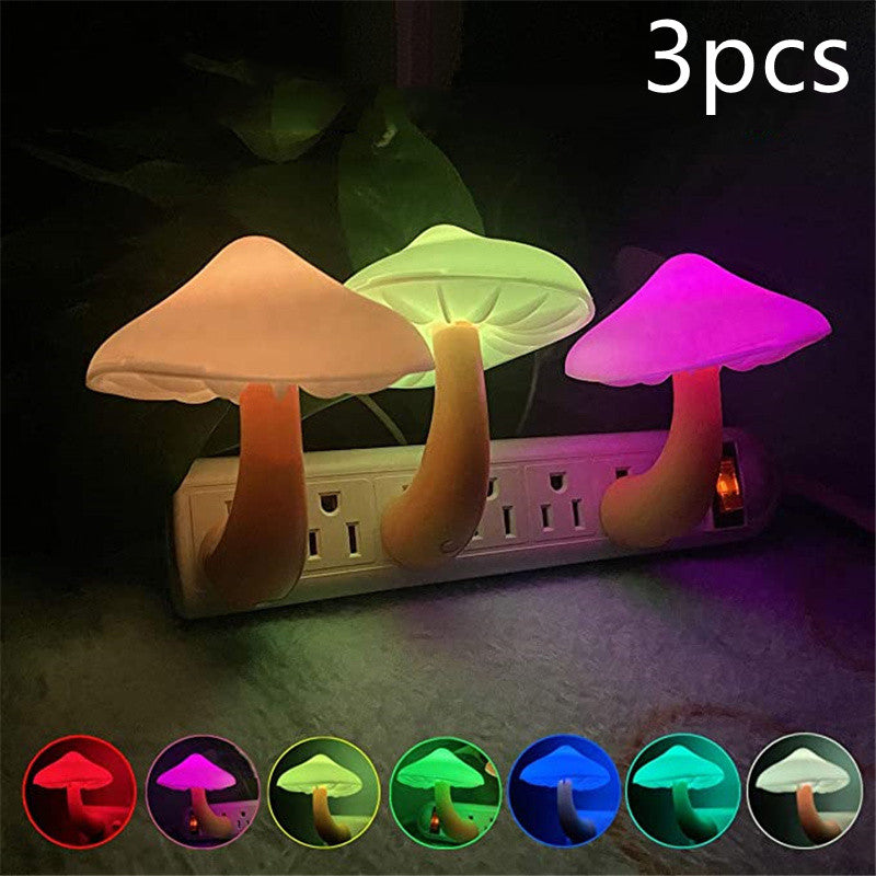 LED Mushroom Night Light Wall Socket Lamp | Light Control Sensor Warm White Bedroom Night Lamp (EU/US Plug)