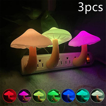 LED Mushroom Night Light Wall Socket Lamp | Light Control Sensor Warm White Bedroom Night Lamp (EU/US Plug)