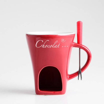 Mini Fondue Mug Set for One – Chocolate, Cheese & Butter Melter Cup with Heat Warmer