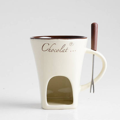 Mini Fondue Mug Set for One – Chocolate, Cheese & Butter Melter Cup with Heat Warmer