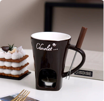 Mini Fondue Mug Set for One – Chocolate, Cheese & Butter Melter Cup with Heat Warmer