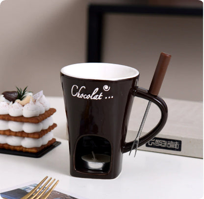 Mini Fondue Mug Set for One – Chocolate, Cheese & Butter Melter Cup with Heat Warmer