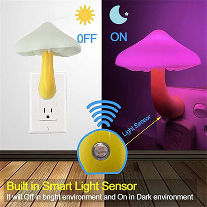 LED Mushroom Night Light Wall Socket Lamp | Light Control Sensor Warm White Bedroom Night Lamp (EU/US Plug)