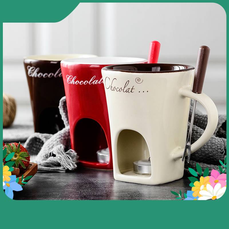 Mini Fondue Mug Set for One – Chocolate, Cheese & Butter Melter Cup with Heat Warmer