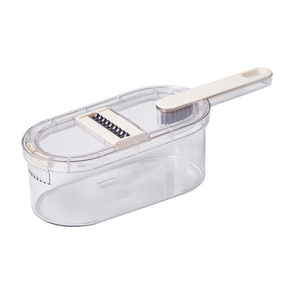 “Multifunction Vegetable Cutter & Slicer with Drain Basket and Cleaning Brush | Portable Manual Chopper for Kitchen”