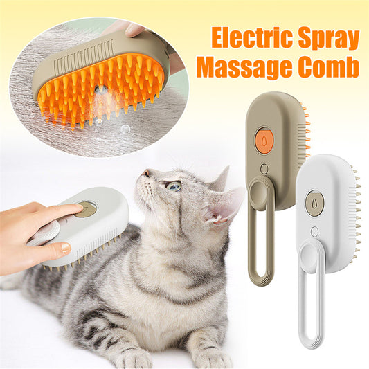 3-in-1 Cat Steam Brush & Dog Grooming Comb – Electric Spray Massage Brush for Pet Hair Removal & Deep Cleaning