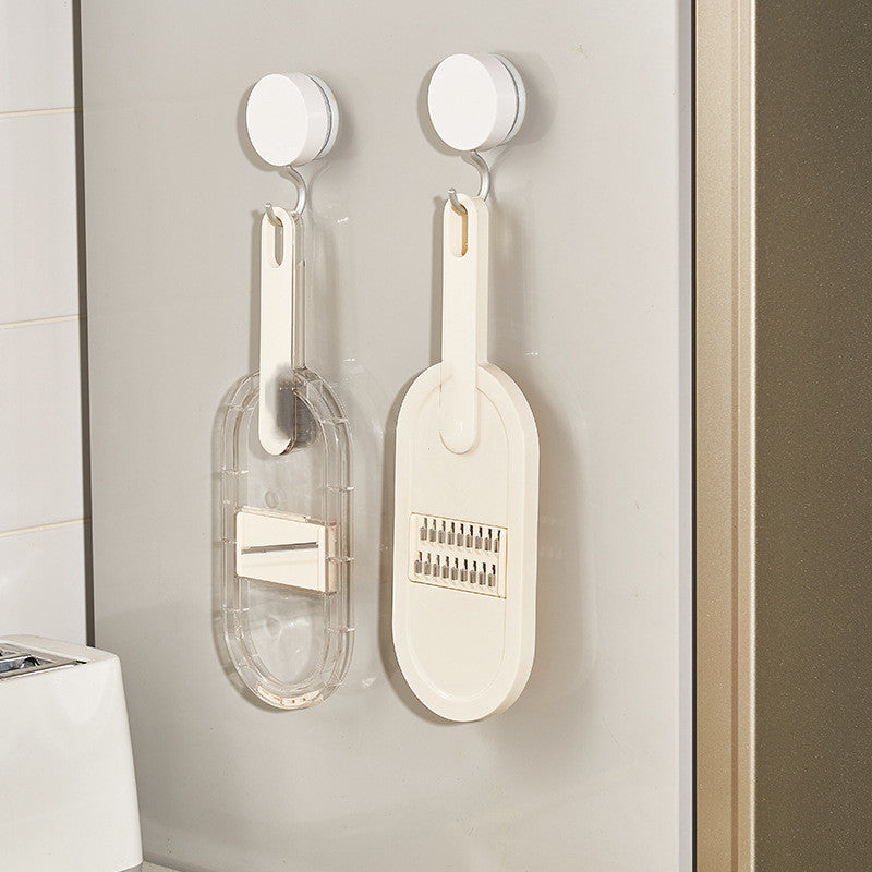 “Multifunction Vegetable Cutter & Slicer with Drain Basket and Cleaning Brush | Portable Manual Chopper for Kitchen”