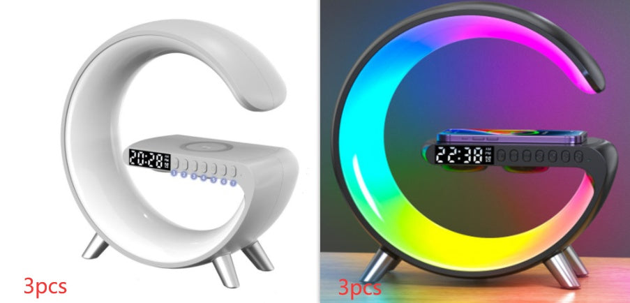 G Shaped LED Smart Lamp with Bluetooth Speaker & Wireless Charger – App Controlled Bedside Atmosphere Light