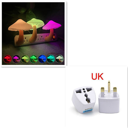 LED Mushroom Night Light Wall Socket Lamp | Light Control Sensor Warm White Bedroom Night Lamp (EU/US Plug)