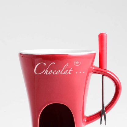 Mini Fondue Mug Set for One – Chocolate, Cheese & Butter Melter Cup with Heat Warmer
