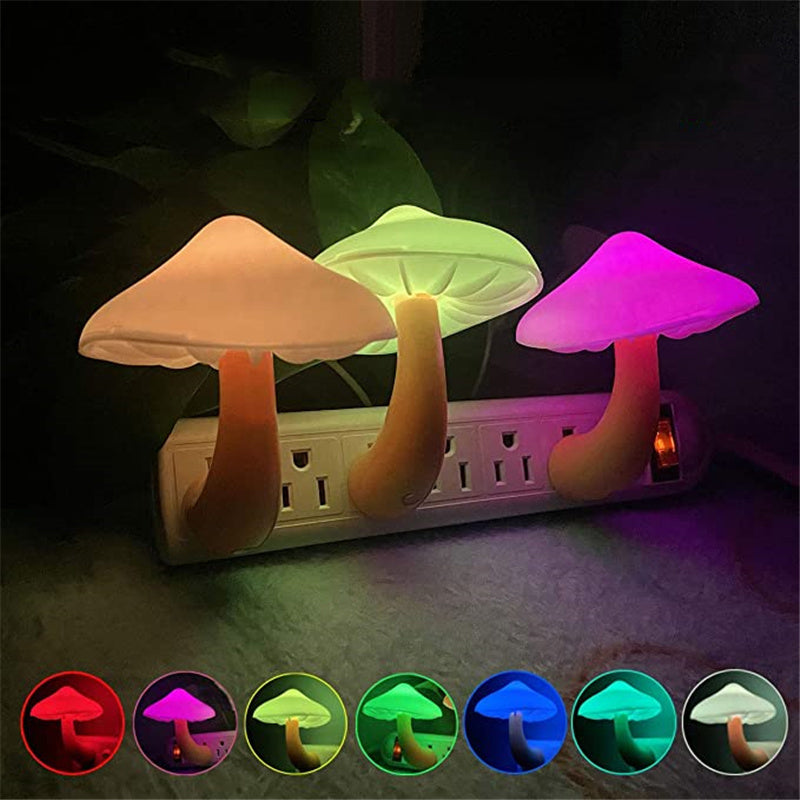 LED Mushroom Night Light Wall Socket Lamp | Light Control Sensor Warm White Bedroom Night Lamp (EU/US Plug)