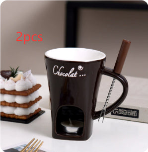 Mini Fondue Mug Set for One – Chocolate, Cheese & Butter Melter Cup with Heat Warmer