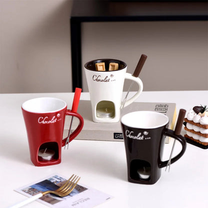 Mini Fondue Mug Set for One – Chocolate, Cheese & Butter Melter Cup with Heat Warmer