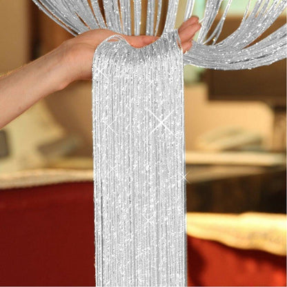 Flashing Silver Thread Door Curtain 1x2M – Shiny Metallic Tinsel Room Divider for Living Room & Party Decoration