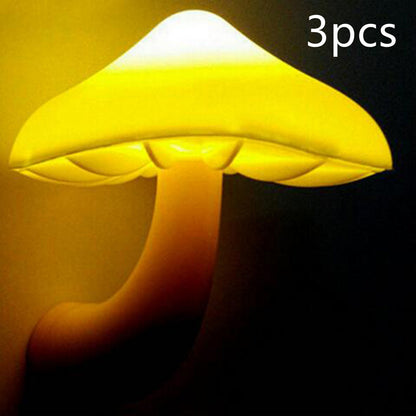 LED Mushroom Night Light Wall Socket Lamp | Light Control Sensor Warm White Bedroom Night Lamp (EU/US Plug)